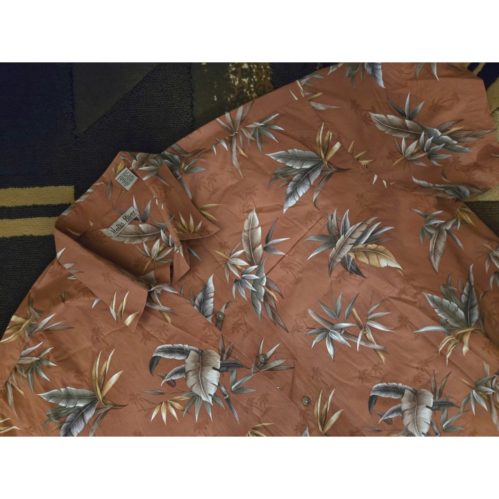 Hollis River Mens 3XL Tropical Leaf Palm Tree Print Cotton Hawaiian Shirt Rust